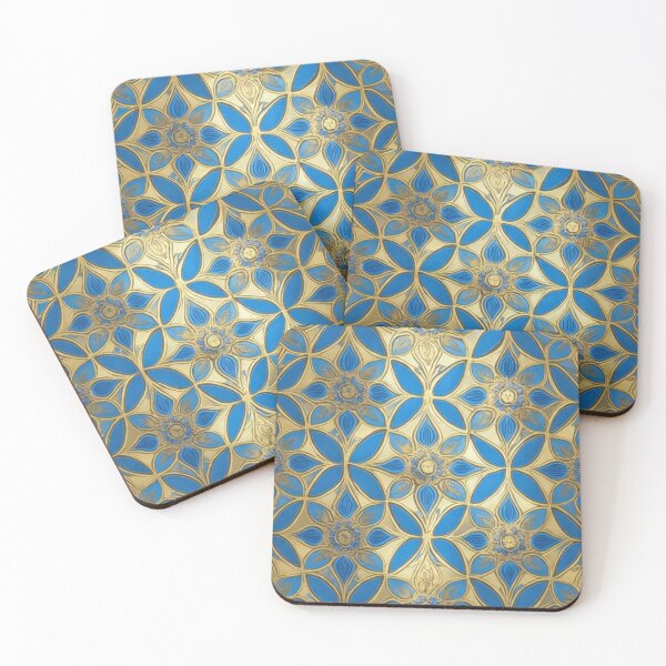 Item preview, Abstract geometrical rustic gold and blue seamless pattern designed and sold by ArtyBuys.