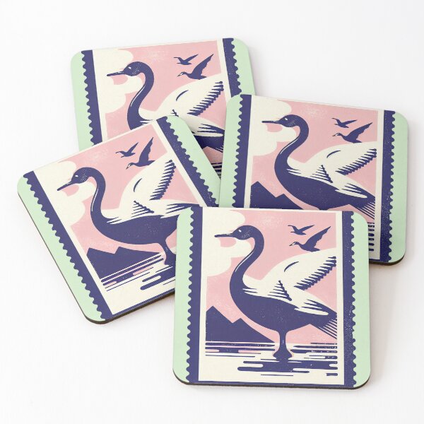Artikelvorschau, Swan Lake Retro Poster Enchanting Navy & Pink Bird entworfen und verkauft von PinkNomad.