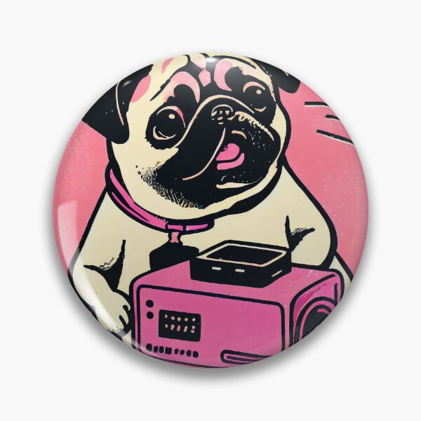 Item preview, Techno Retro Pug Art Print Living Room designed and sold by PinkNomad.