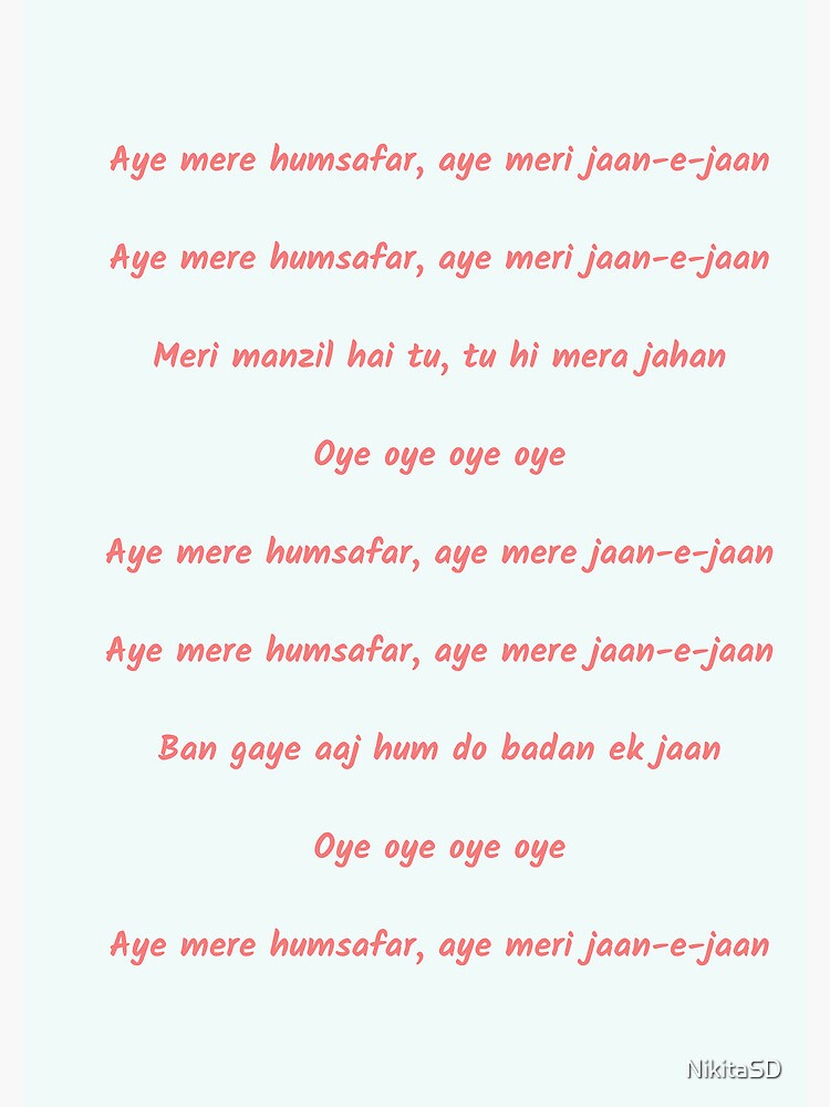Alka Yagnik Aye Mere Humsafar Lyrics In English Sun Mere Mere