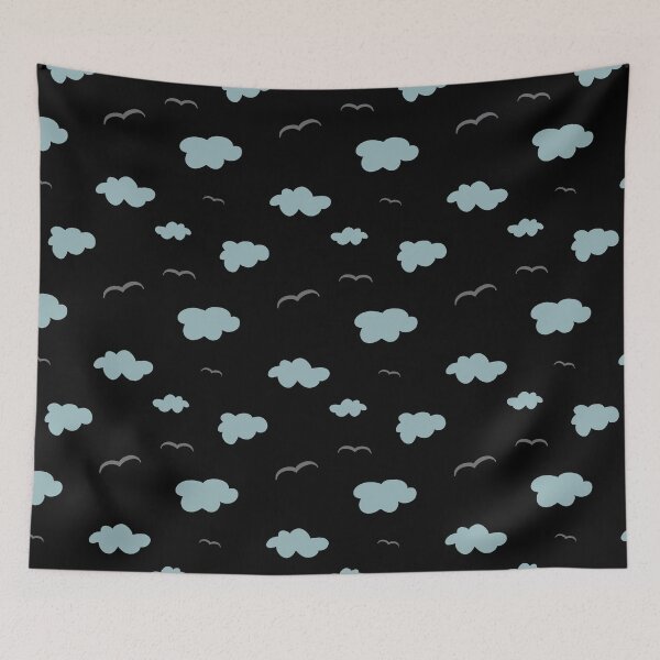 Item preview, Cloud bird sky simple black seamless pattern  designed and sold by Yana Mustafina | Boho Soulful Designs.