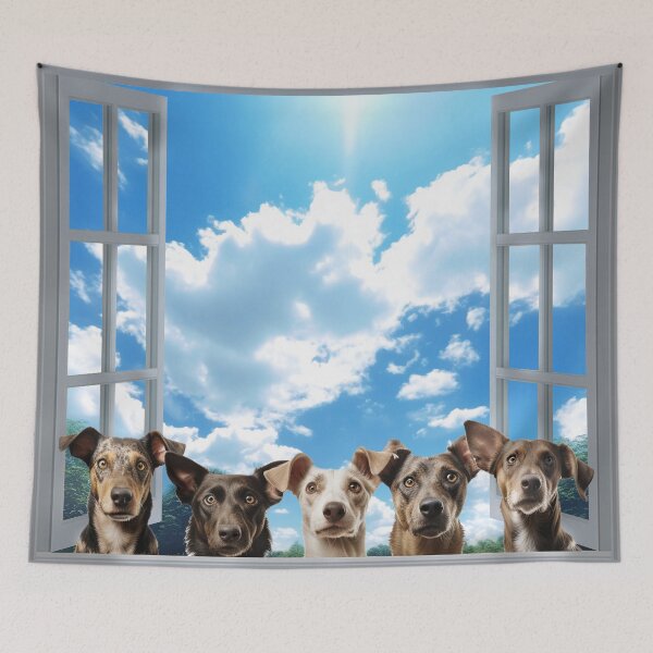 Item preview, Five curious funny dogs looking peeping staring peeking standing on in inside out of through window view designed and sold by zand-n-zive.