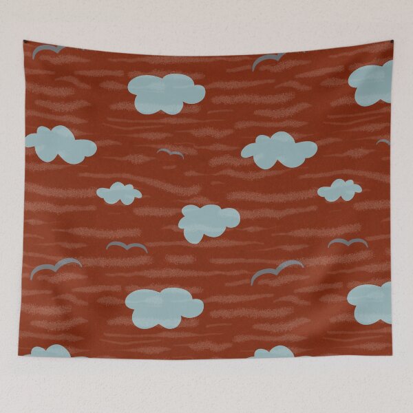 Item preview, Cloud bird sky wave red seamless pattern  designed and sold by Yana Mustafina | Boho Soulful Designs.
