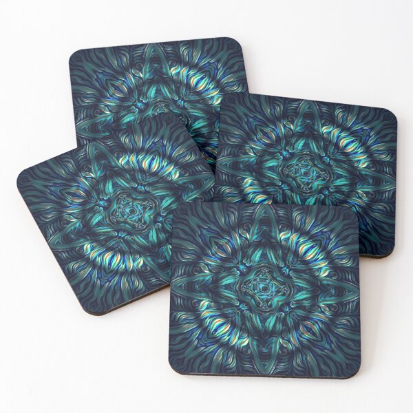 Item preview, cross shaped blue and green concentric circular zigzag wave patterns designed and sold by mister-john.