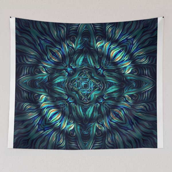 Item preview, cross shaped blue and green concentric circular zigzag wave patterns designed and sold by mister-john.