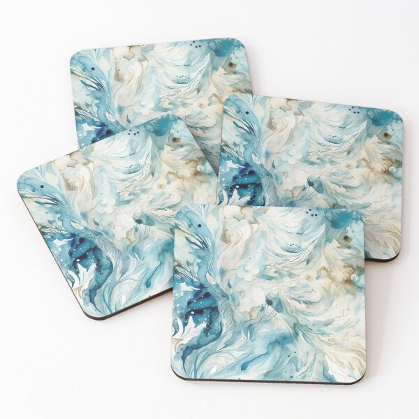 Item preview, Crystal Cascade: Abstract Watercolor Winter Wonder in Blue, White, and Beige" designed and sold by stateofhuman.