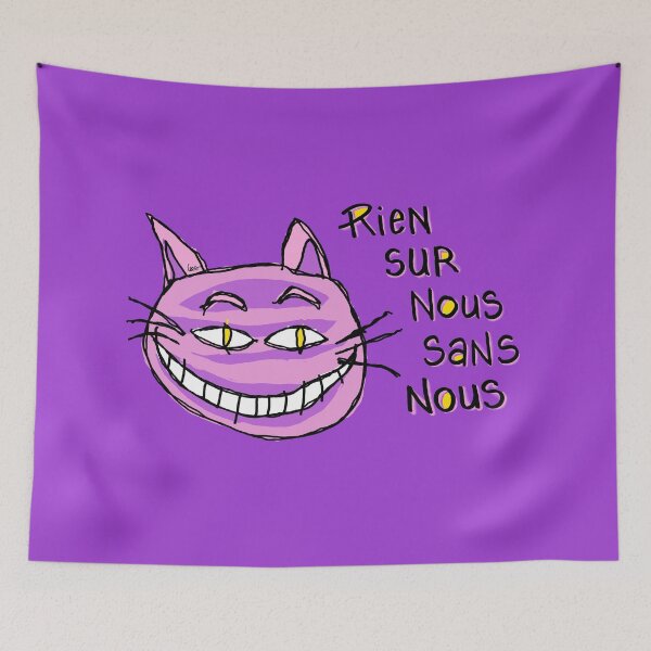 Item preview, Cheshire cat - nothing about us without us - purple background - large designed and sold by MentaLee.