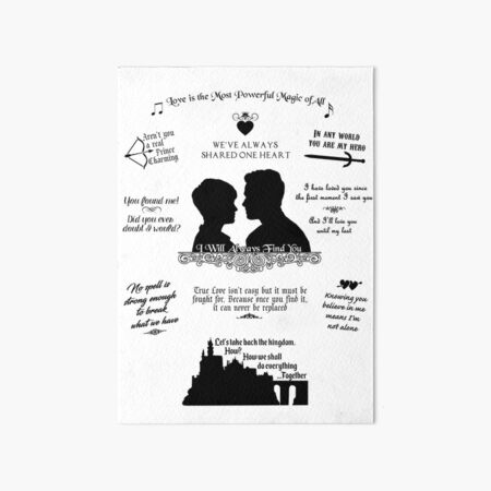 Snow White and Prince Charming "Iconic Quotes" Silhouette Design Art Board Print