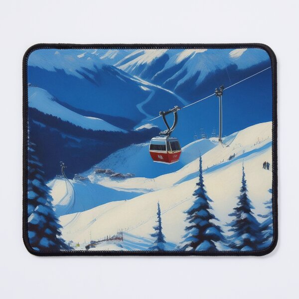 Red cable car ski chair lift on a clear blue sky sunny morning alpine  landscape painting Art Print for Sale by Jéanpaul Ferro