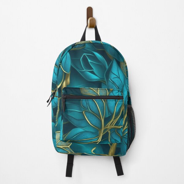 Item preview, Golden Foliage: Detailed Metallic Leaves in Blue and Tidewater Green designed and sold by visterie.