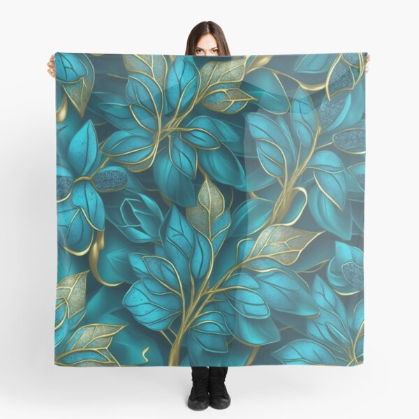 Item preview, Golden Foliage: Detailed Metallic Leaves in Blue and Tidewater Green designed and sold by visterie.