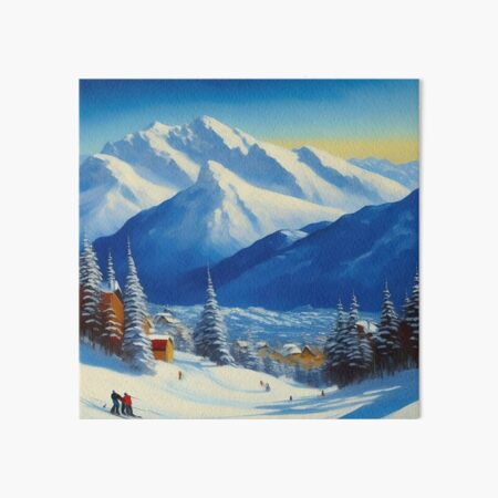 Red cable car ski chair lift on a clear blue sky sunny morning alpine  landscape painting Art Board Print for Sale by Jéanpaul Ferro