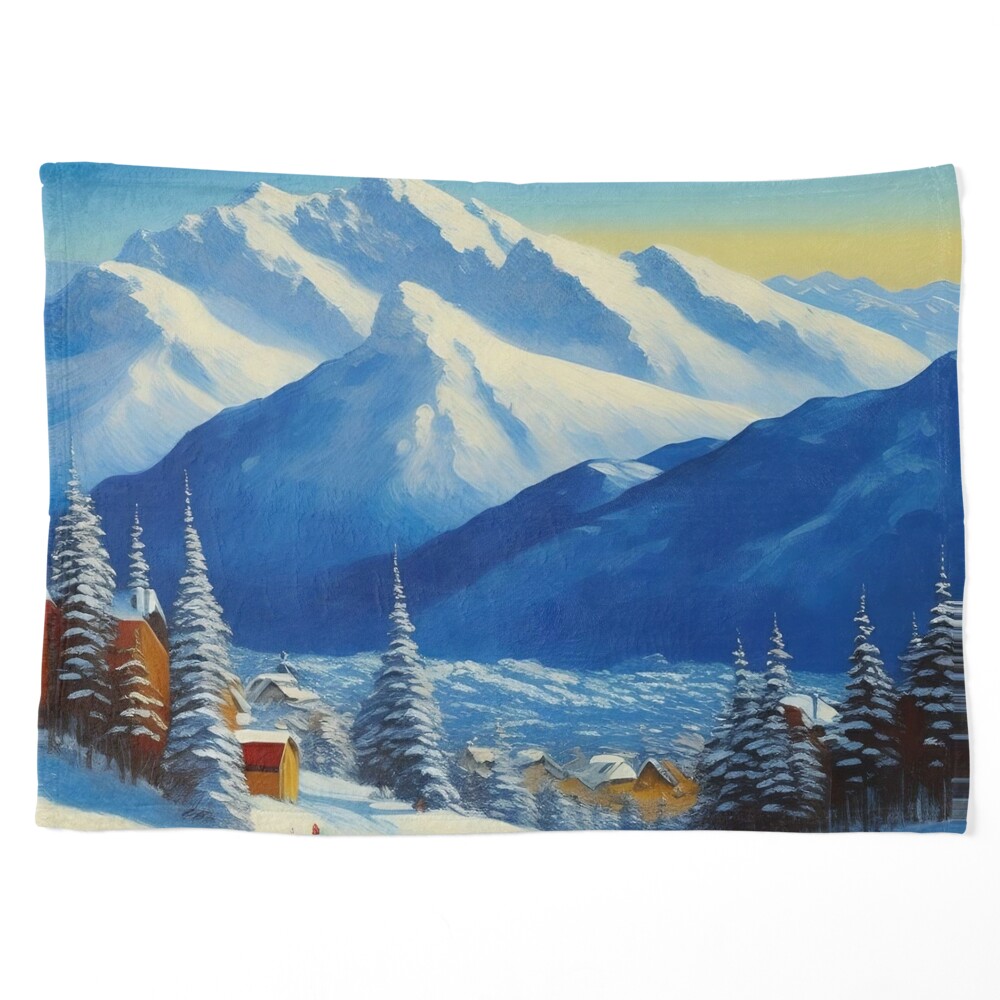 NEI-WAI Oil Painting Mountain Range Landscape Flannel Blanket