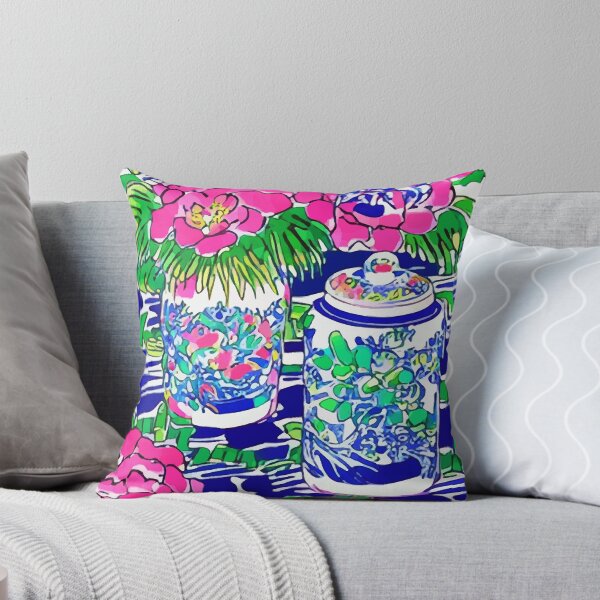 Item preview, Chinoiserie jars with pink daisies designed and sold by SophieClimaArt.