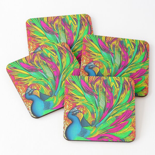 Item preview, Peacock Feathers, cosmic neon colorful peacocks designed and sold by casaai.