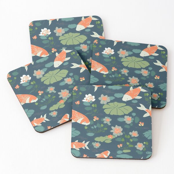 Item preview, Serene Fish And Water Lilies Minimalistic Japanese Pattern designed and sold by Wonder Of Light.