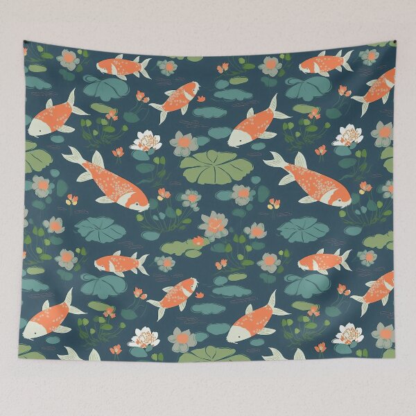 Item preview, Serene Fish And Water Lilies Minimalistic Japanese Pattern designed and sold by Wonder Of Light.