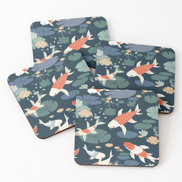 Item preview, Serene Fish And Water Lilies Minimalistic Japanese Pattern designed and sold by Wonder Of Light.