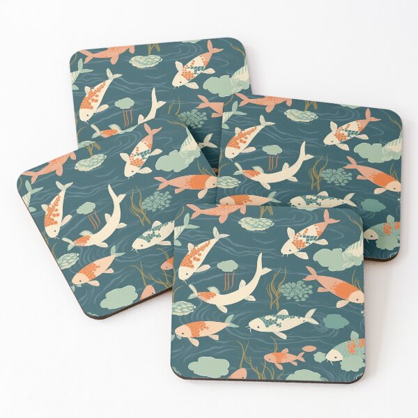 Item preview, Serene Fish And Water Lilies Minimalistic Japanese Pattern designed and sold by Wonder Of Light.