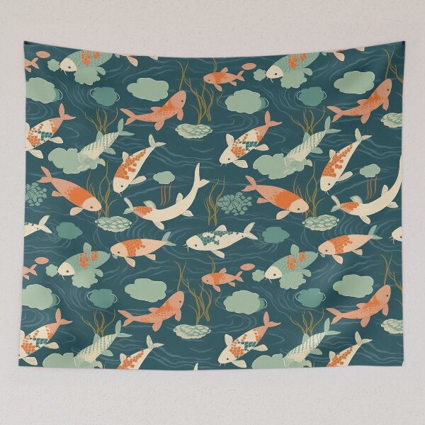 Item preview, Serene Fish And Water Lilies Minimalistic Japanese Pattern designed and sold by Wonder Of Light.