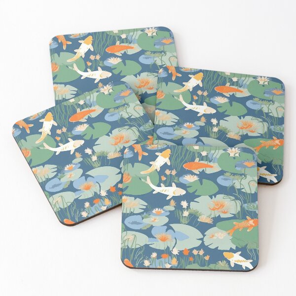 Item preview, Serene Fish And Water Lilies Minimalistic Japanese Pattern designed and sold by Wonder Of Light.