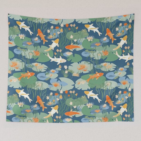 Item preview, Serene Fish And Water Lilies Minimalistic Japanese Pattern designed and sold by Wonder Of Light.