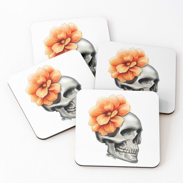 Item preview, skull with orange flower designed and sold by miguel-ozz.