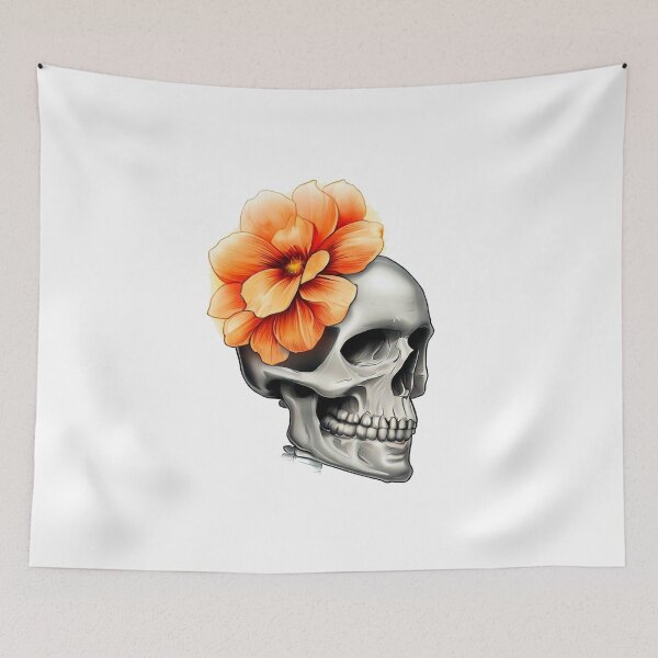 Item preview, skull with orange flower designed and sold by miguel-ozz.