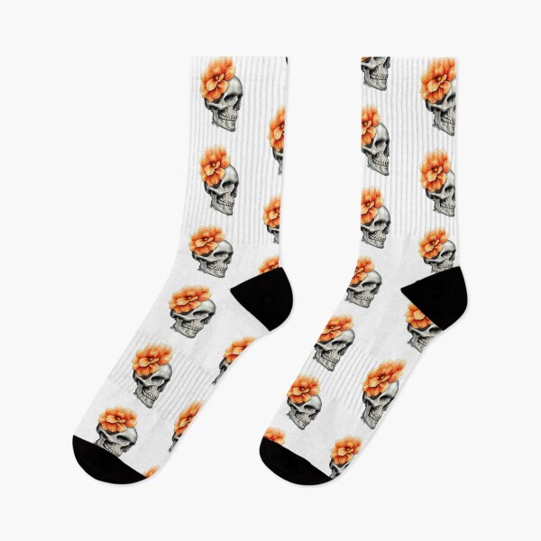 Item preview, skull with orange flower designed and sold by miguel-ozz.