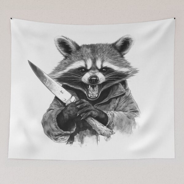 Item preview, Fuck Sake Let's Kill the Mondays - Raccoon Joe With a Knife designed and sold by NapNapSleeper.
