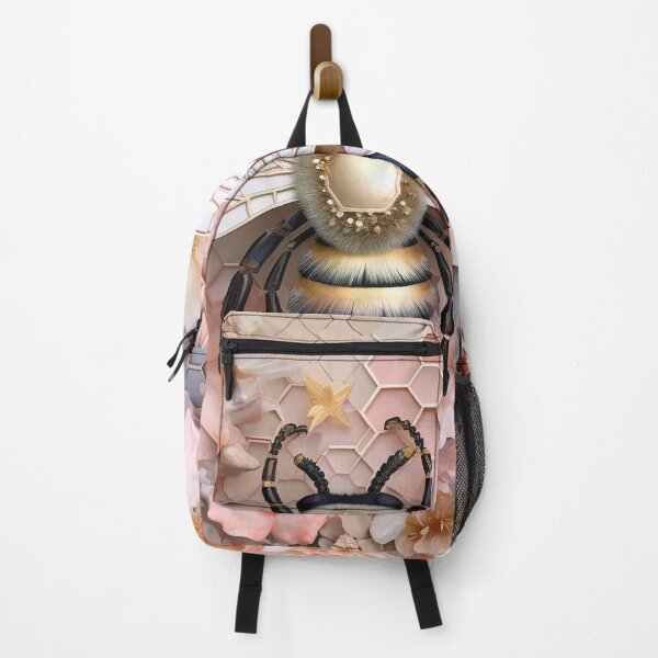 Item preview, bumble bee with honeycomb and flowers pink grey gold designed and sold by Inktown.