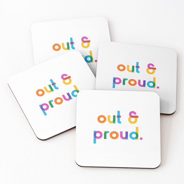 Item preview, OUT & PROUD in colourful typography to celebrate and respect Pride / the LGBTQ+ community - groovy typography in rainbow colours on black to celebrate Pride/LGBTQ+  designed and sold by Dominiquevari.