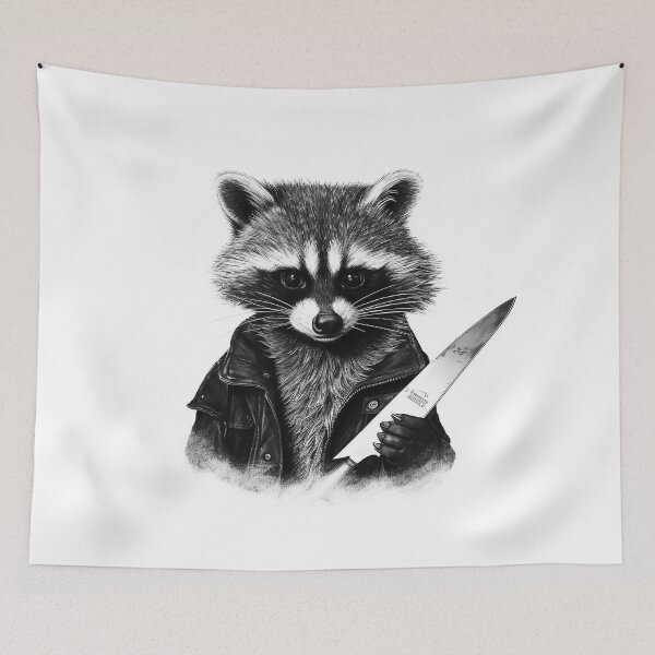 Item preview, For Fuck Sake Let's Kill the Mondays - Raccoon Daniel With a Knife designed and sold by NapNapSleeper.