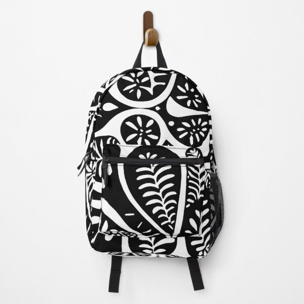 Item preview, Boho flower power pattern black white leaves designed and sold by badbug.