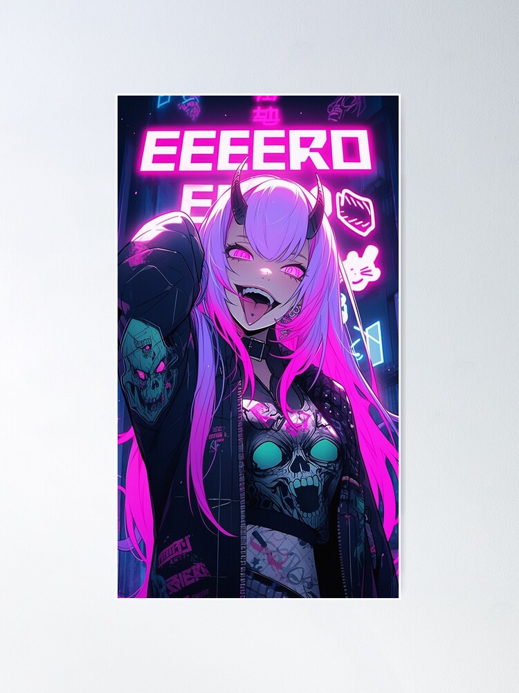 Custom Digital Art, Cyberpunk, Anime Girl. Horns, Demon