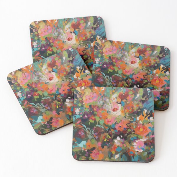 Item preview, Colorful abstract flower pettern Color decorative element Nature Pink flowers Orange lilies Green leaves designed and sold by PinkPinkArts.