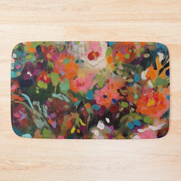 Item preview, Colorful abstract flower pettern Color decorative element Nature Pink flowers Orange lilies Green leaves designed and sold by PinkPinkArts.