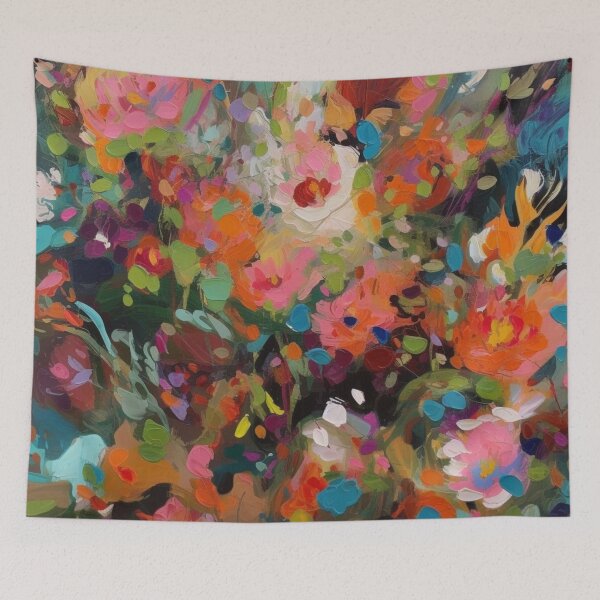 Item preview, Colorful abstract flower pettern Color decorative element Nature Pink flowers Orange lilies Green leaves designed and sold by PinkPinkArts.