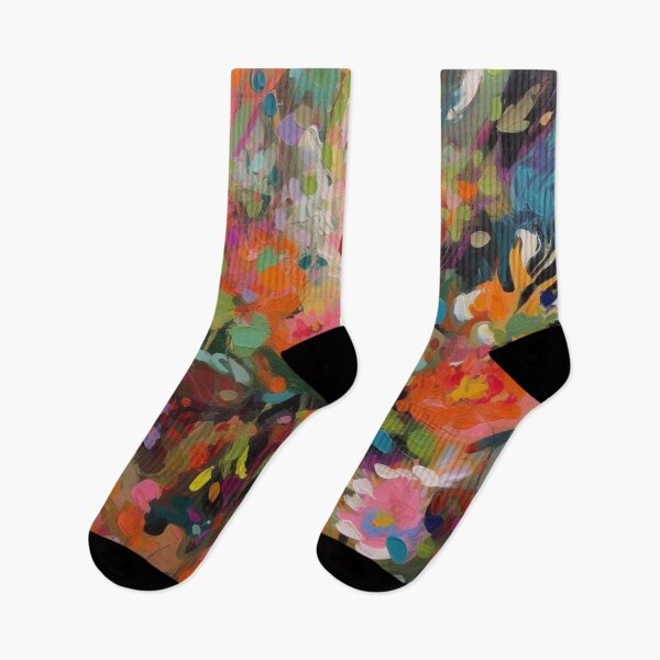 Item preview, Colorful abstract flower pettern Color decorative element Nature Pink flowers Orange lilies Green leaves designed and sold by PinkPinkArts.