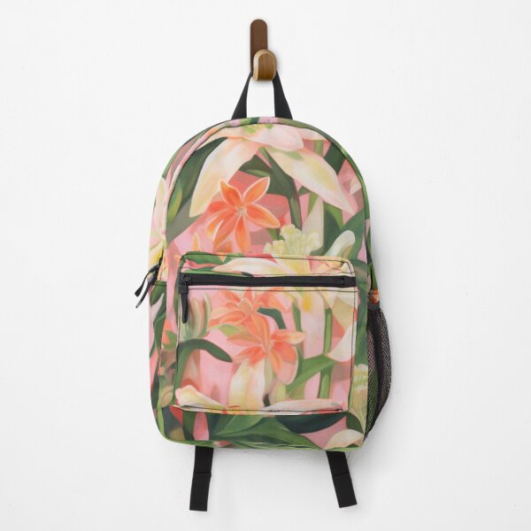 Item preview, Colorful abstract flower pettern Color decorative element Nature Pink flowers Orange lilies Green leaves designed and sold by PinkPinkArts.