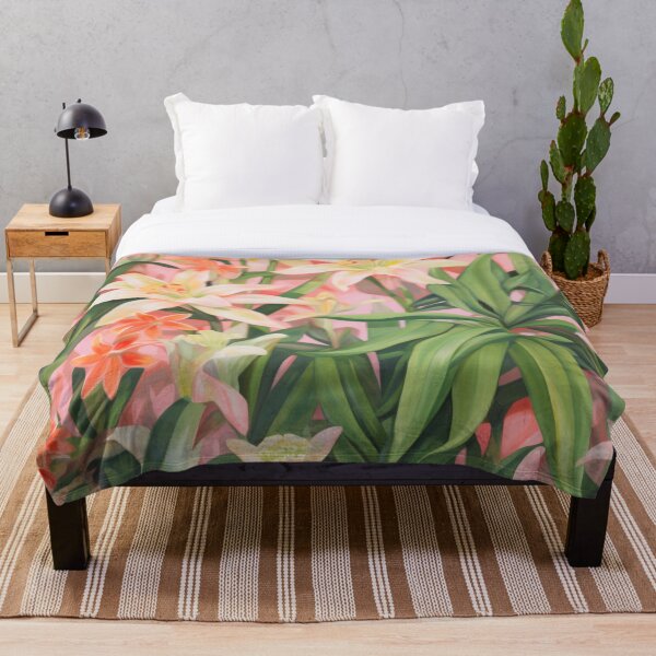 Item preview, Colorful abstract flower pettern Color decorative element Nature Pink flowers Orange lilies Green leaves designed and sold by PinkPinkArts.