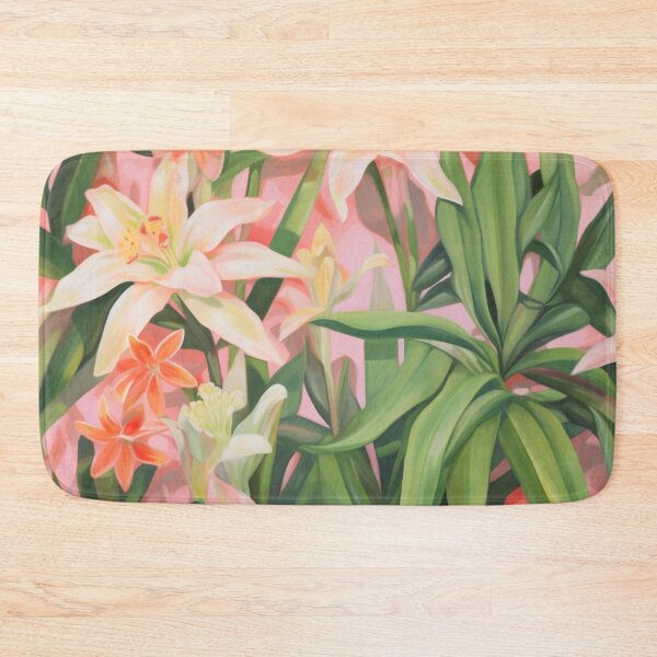 Item preview, Colorful abstract flower pettern Color decorative element Nature Pink flowers Orange lilies Green leaves designed and sold by PinkPinkArts.