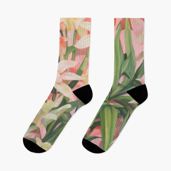 Item preview, Colorful abstract flower pettern Color decorative element Nature Pink flowers Orange lilies Green leaves designed and sold by PinkPinkArts.
