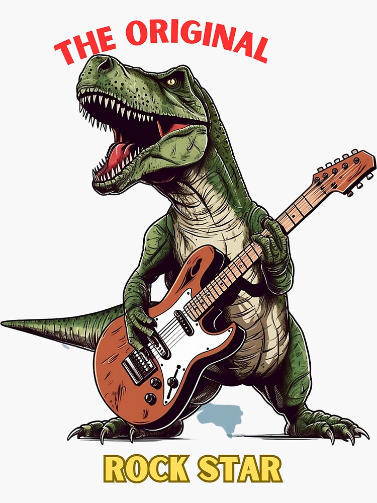 Dinosaur Stickers - Rock Star TRex Playing Electric Guitar