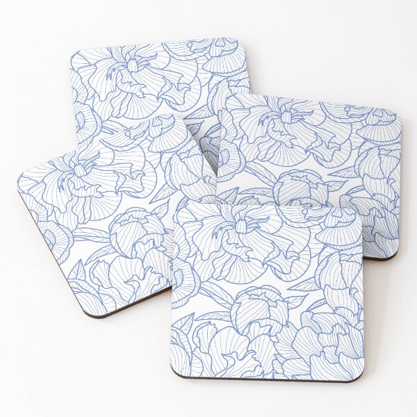 Item preview, peony lineart - blue on white designed and sold by kobyakov.