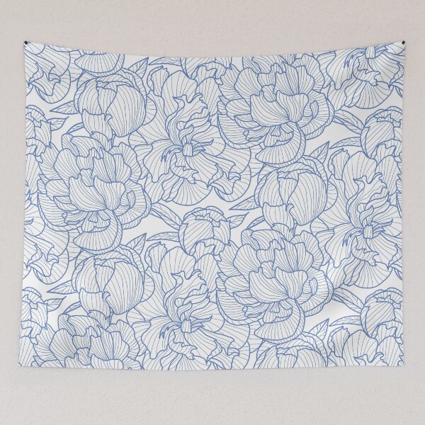 Item preview, peony lineart - blue on white designed and sold by kobyakov.