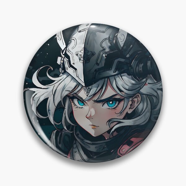 Aperçu de l'œuvre Femme d'anime viking féroce avec armure d'argent créée et vendue par ByteyCreatives.
