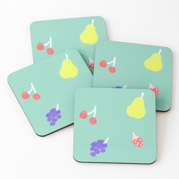 Item preview, Fruit Painting on Retro Blue Green Background. Cherry Pair Grape Strawberry Drawing Illustration. Hand drawn and hand painted designed and sold by WASHINGMACHINE’s vacation.
