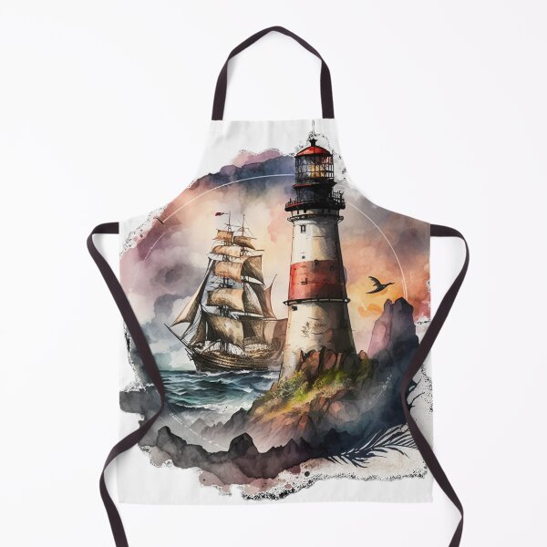 Item preview, Lighthouse with sailing ship watercolor designed and sold by Storm20k.
