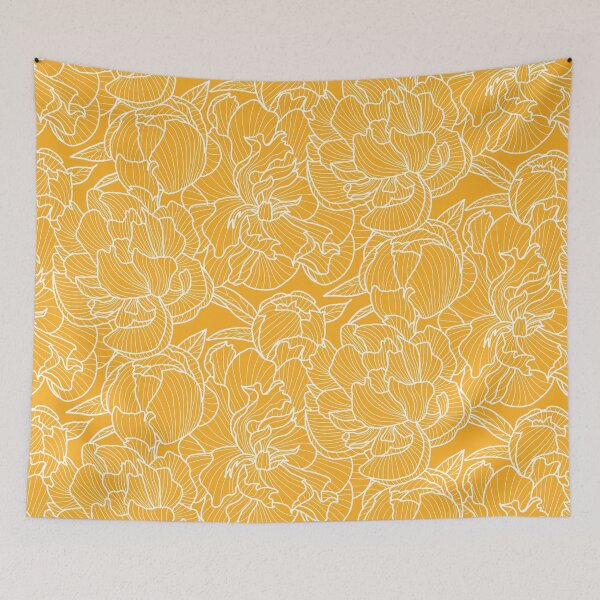 Item preview, peony lineart - white on yellow designed and sold by kobyakov.